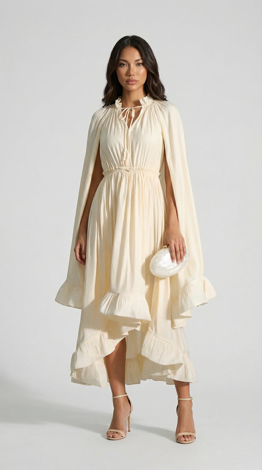 Elina - Luxury Ruffle Cloak Evening Dress