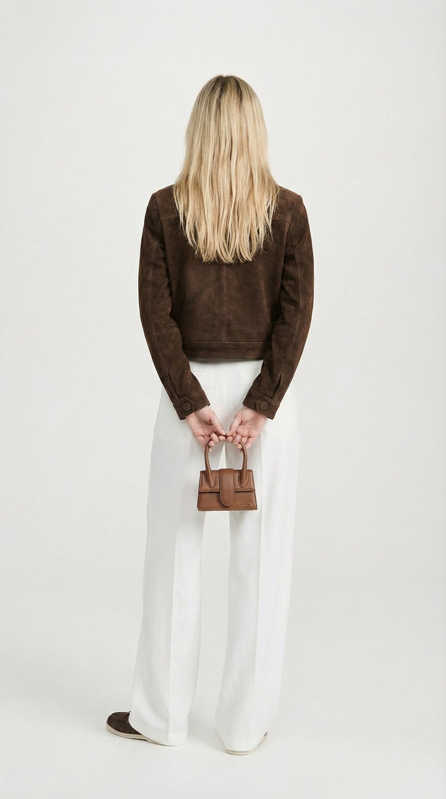 Arin - Dark Brown Suede Cropped Natural Leather Jacket
