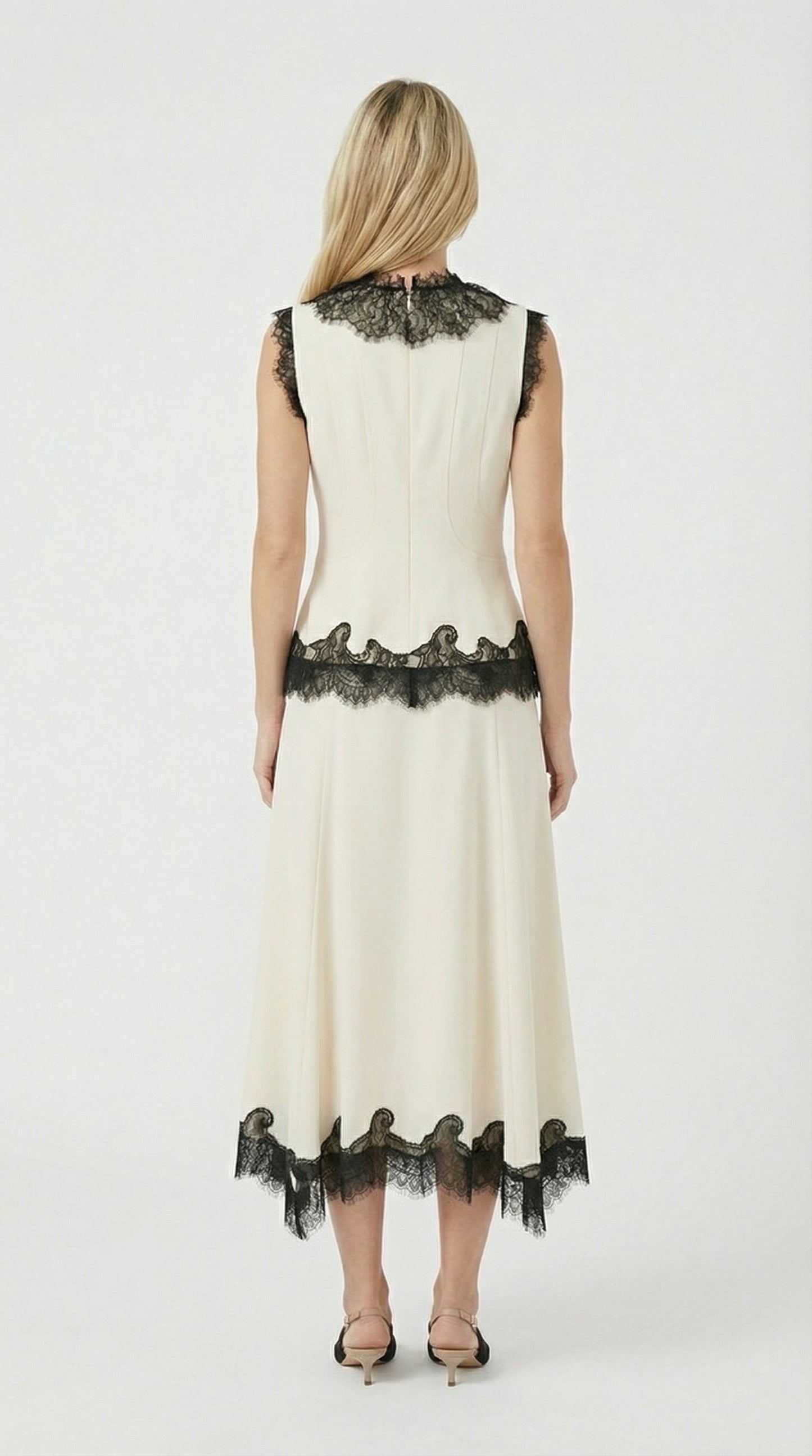 Sani - 100% Silk Lace Embroidery Mid Skirt