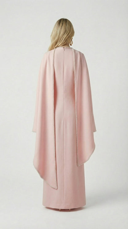 Lova - Heavy Beading Long Bell Sleeve Cape Gown