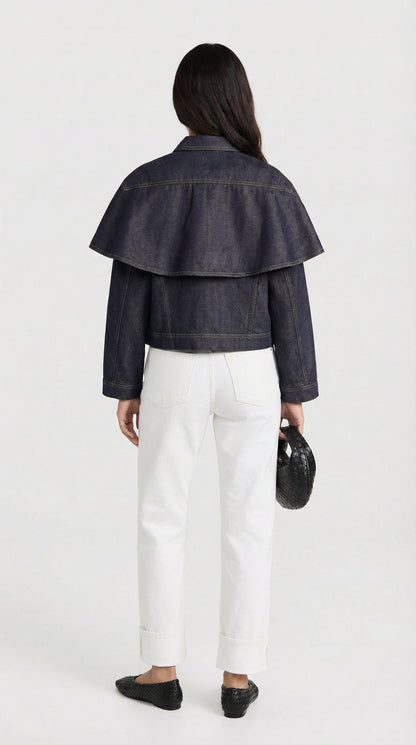 Asha - Cape Layered Denim Button Jacket