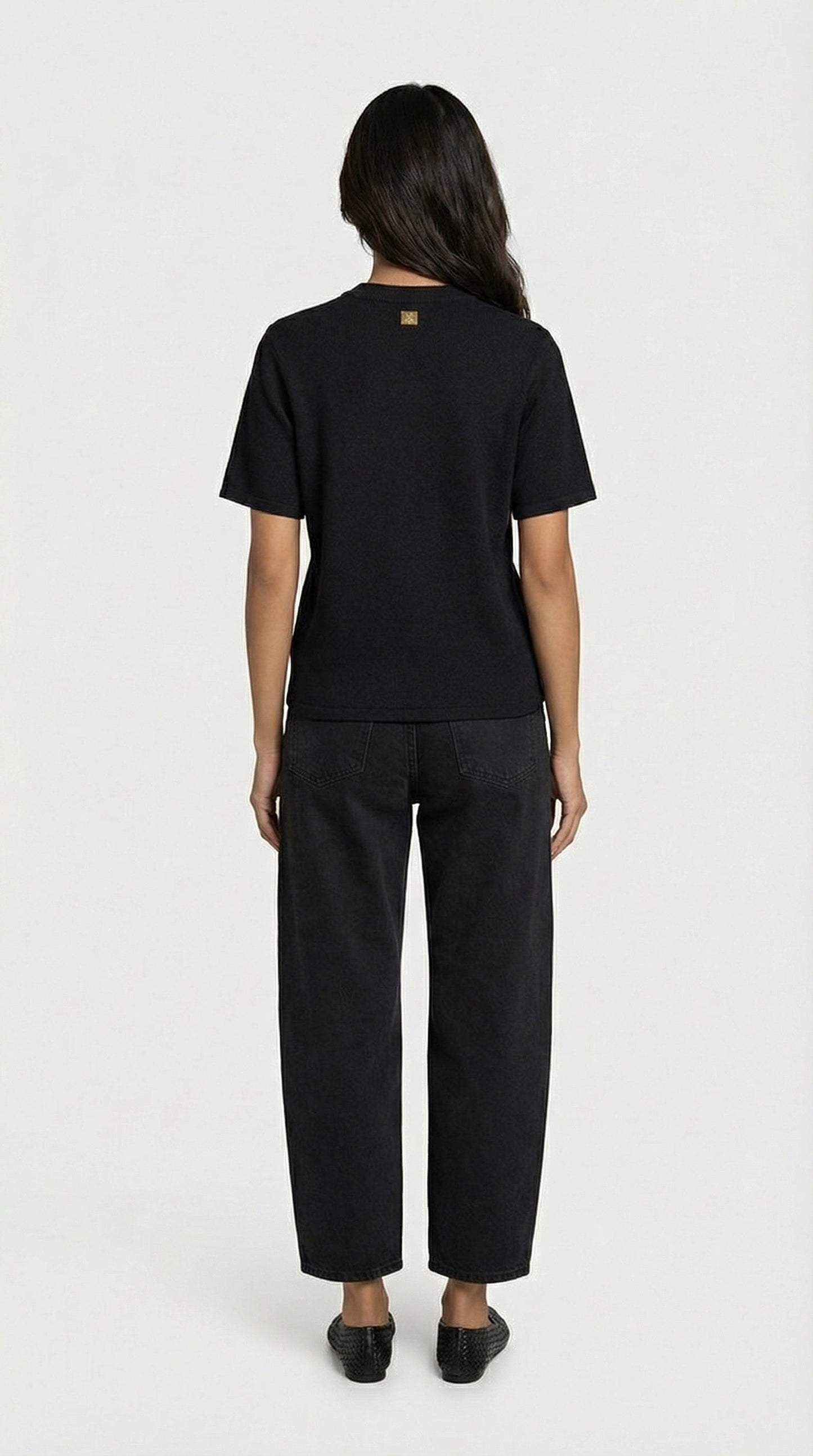 Avena - Metal Buckle Cotton Knitted T-shirt Black