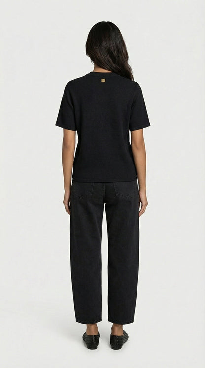 Avena - Metal Buckle Cotton Knitted T-shirt Black