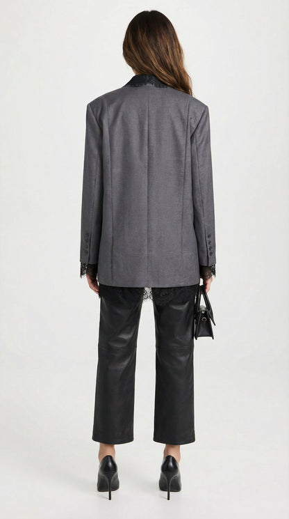 Elia - Chic Spliced Lace-Edge Blazer