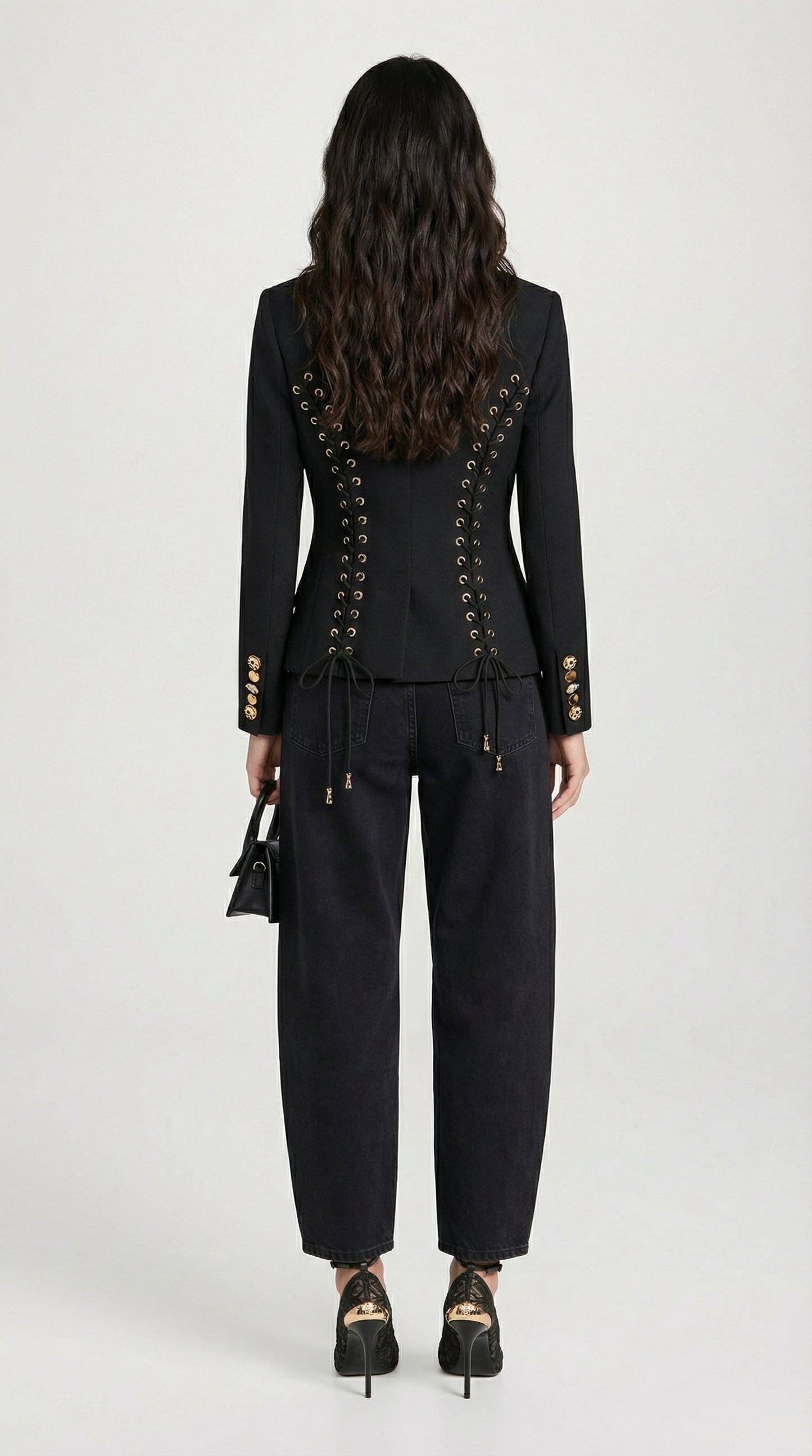 Nola - Slimming Spliced Laced-Up Blazer