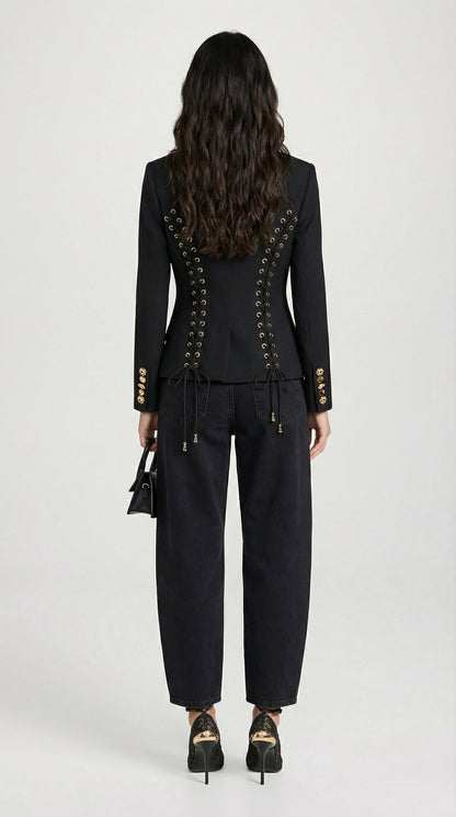 Nola - Slimming Spliced Laced-Up Blazer