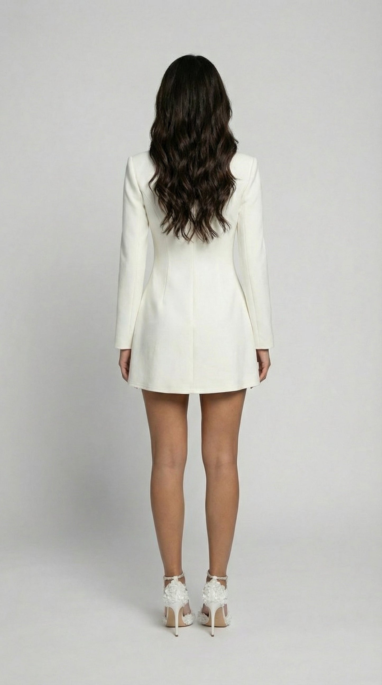 Savi - Stand-Collar Buttoned Office Blazer Dress White