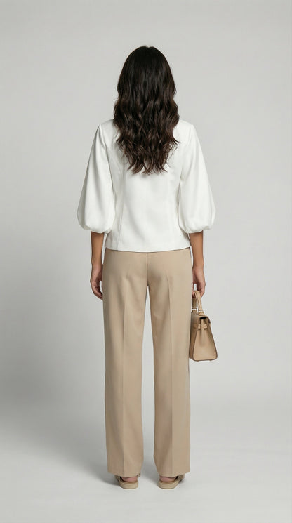 Keni - Metal-Button Puff-Sleeve Top White