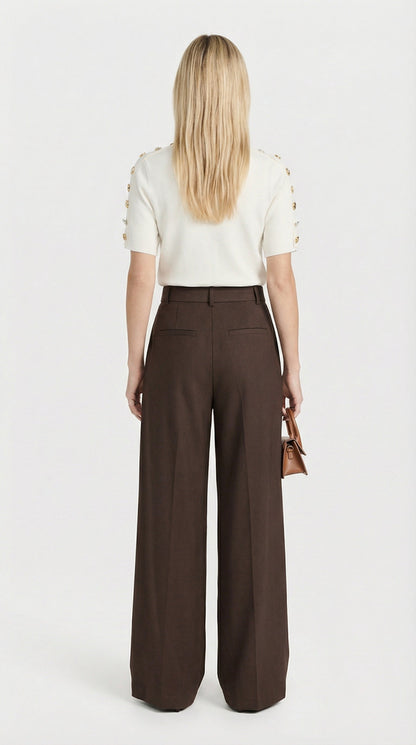 Nalo - Tie-Strap Pleated Wide-Legs Brown
