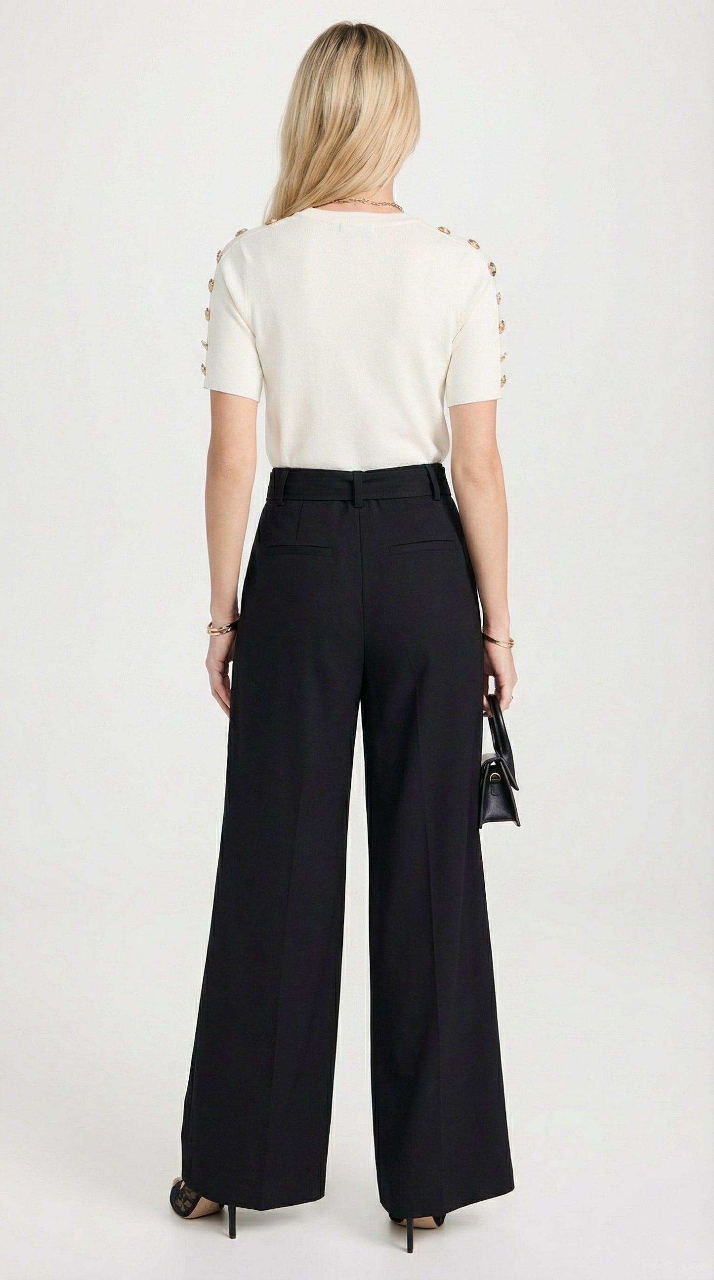 Nalo - Tie-Strap Pleated Wide-Legs Black