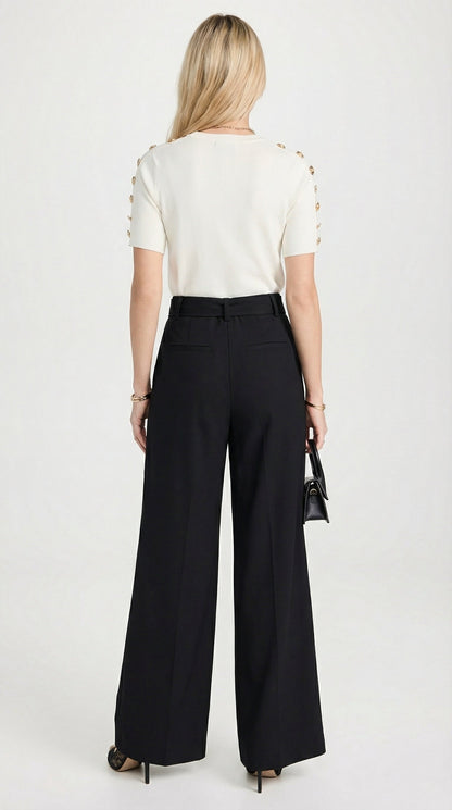 Nalo - Tie-Strap Pleated Wide-Legs Black