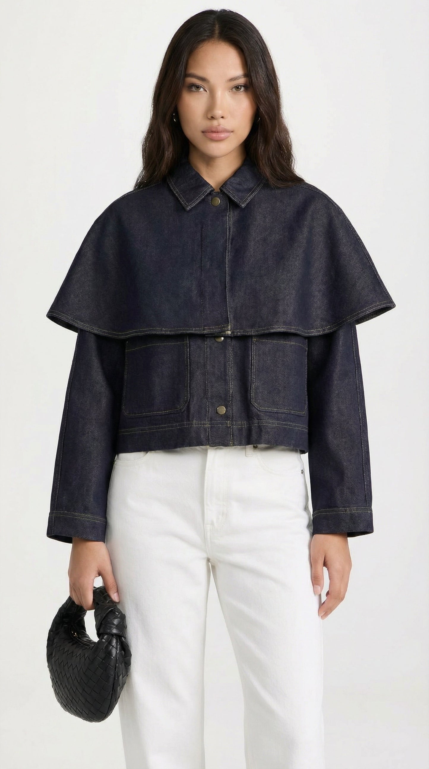 Asha - Cape Layered Denim Button Jacket