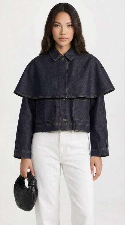 Asha - Cape Layered Denim Button Jacket