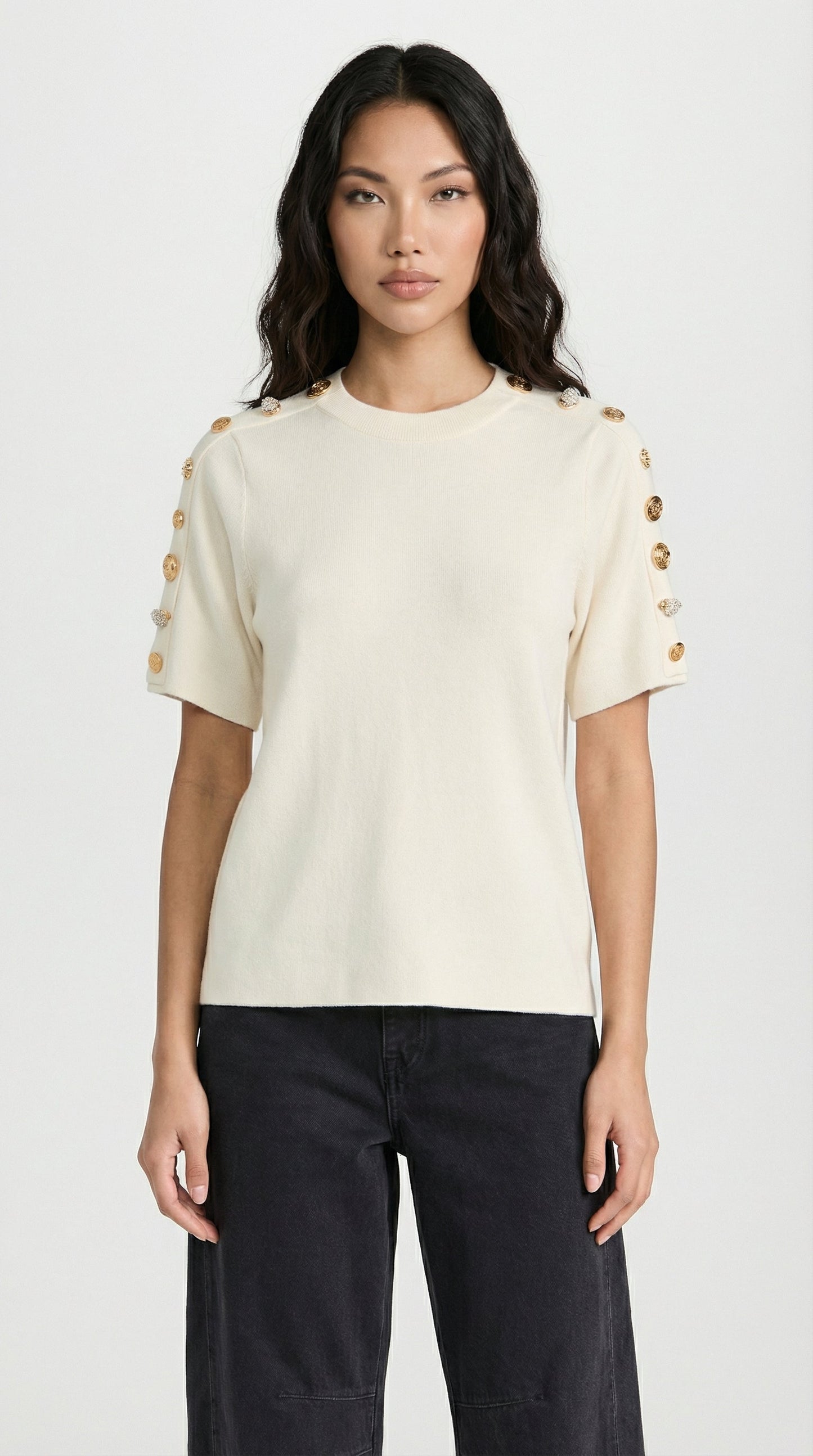 Avena - Metal Buckle Cotton Knitted T-shirt White