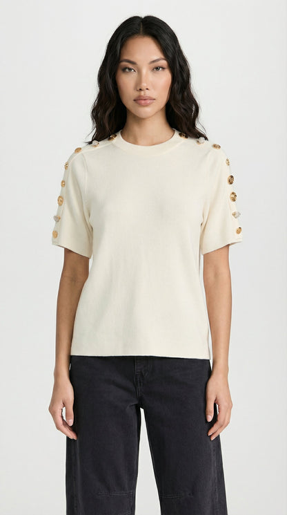 Avena - Metal Buckle Cotton Knitted T-shirt White