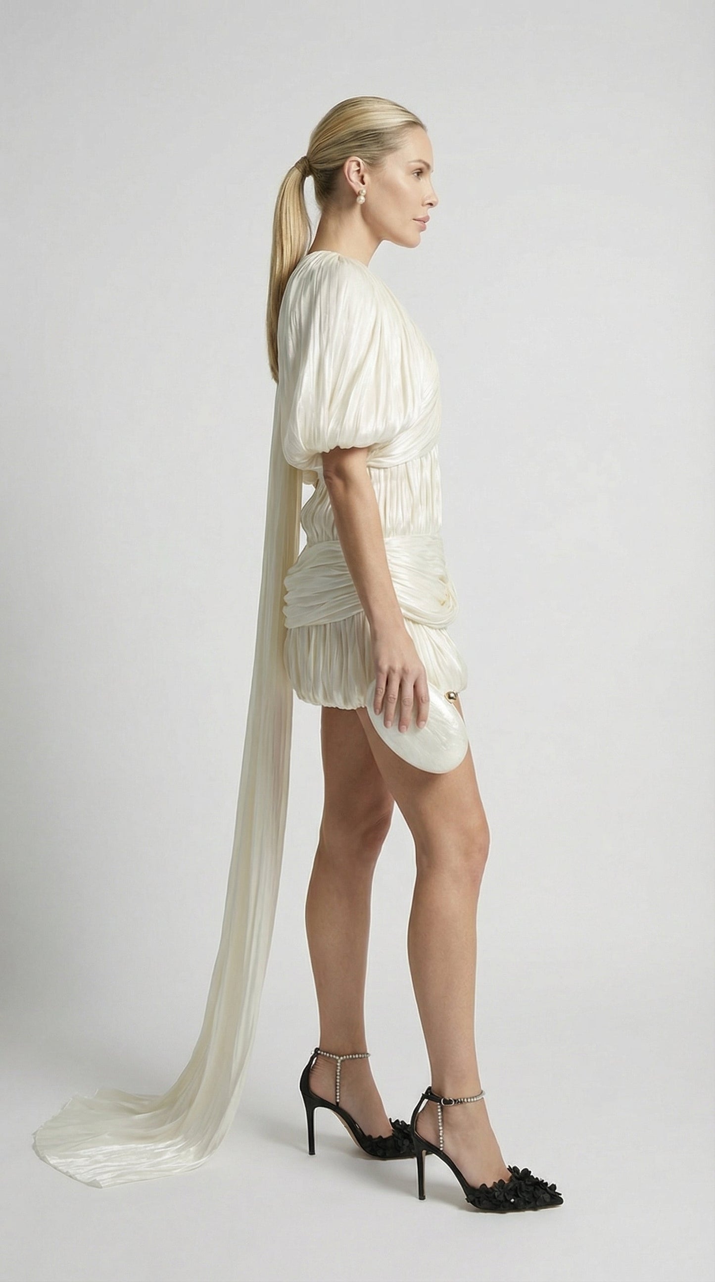 Aroa - Single Shoulder Folded Mini Dress