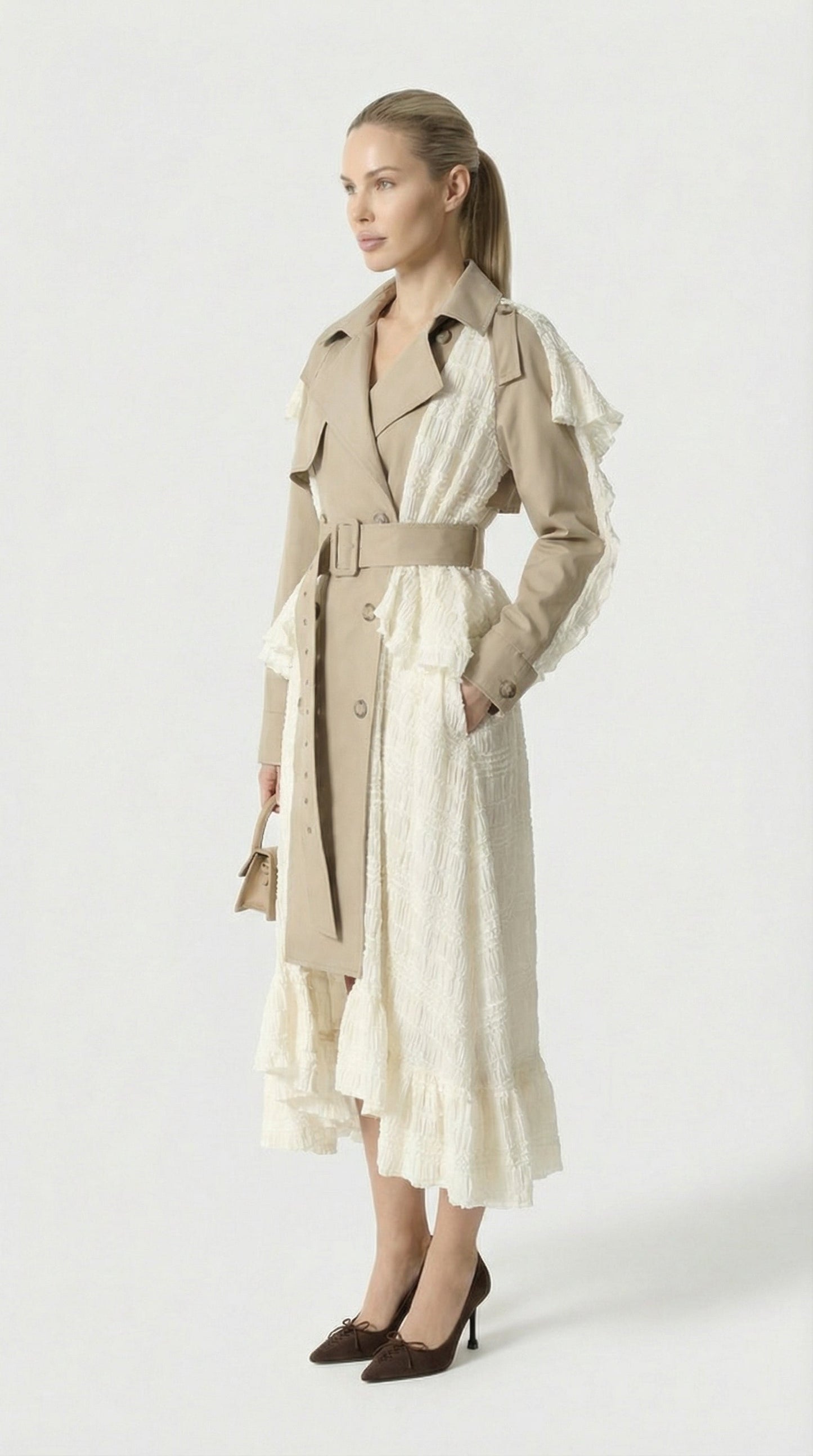 Siva - Irregular Lace Splicing Trench Coat