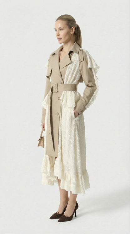 Siva - Irregular Lace Splicing Trench Coat