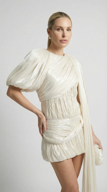 Aroa - Single Shoulder Folded Mini Dress