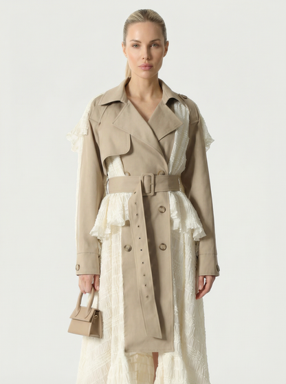 Siva - Irregular Lace Splicing Trench Coat