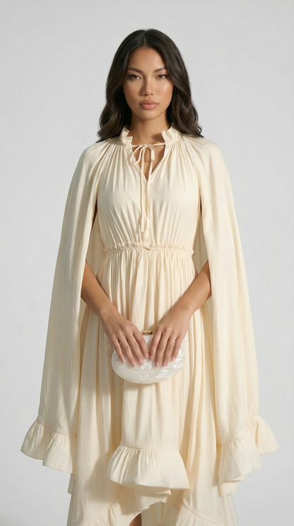 Elina - Luxury Ruffle Cloak Evening Dress