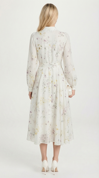 Runa - Printed Sheer Lace-Up Midi Dress