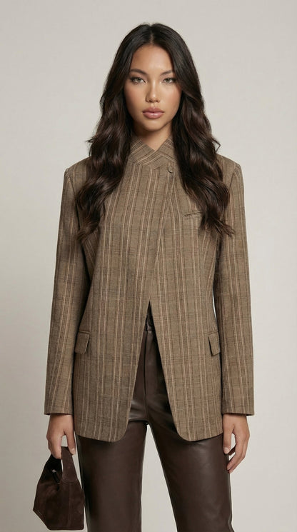 Helena - Vintage Plaid Stand-Neck Blazer