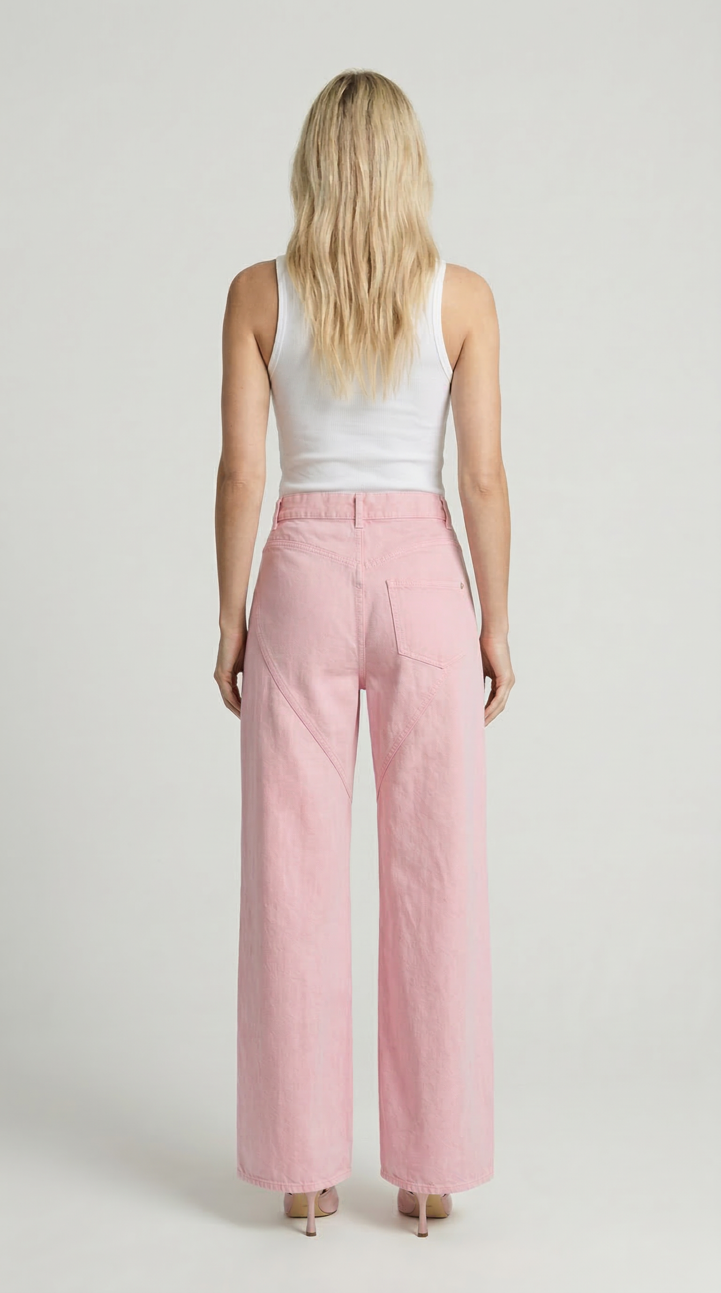 Suri - Spliced Diamond Wide-Leg Cotton Denim Jeans