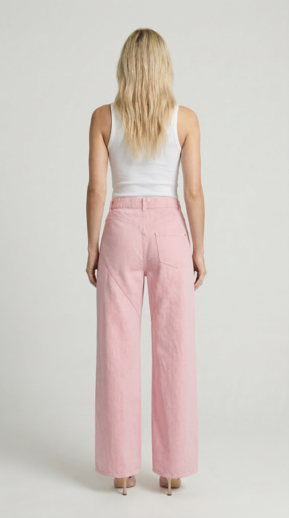 Suri - Spliced Diamond Wide-Leg Cotton Denim Jeans