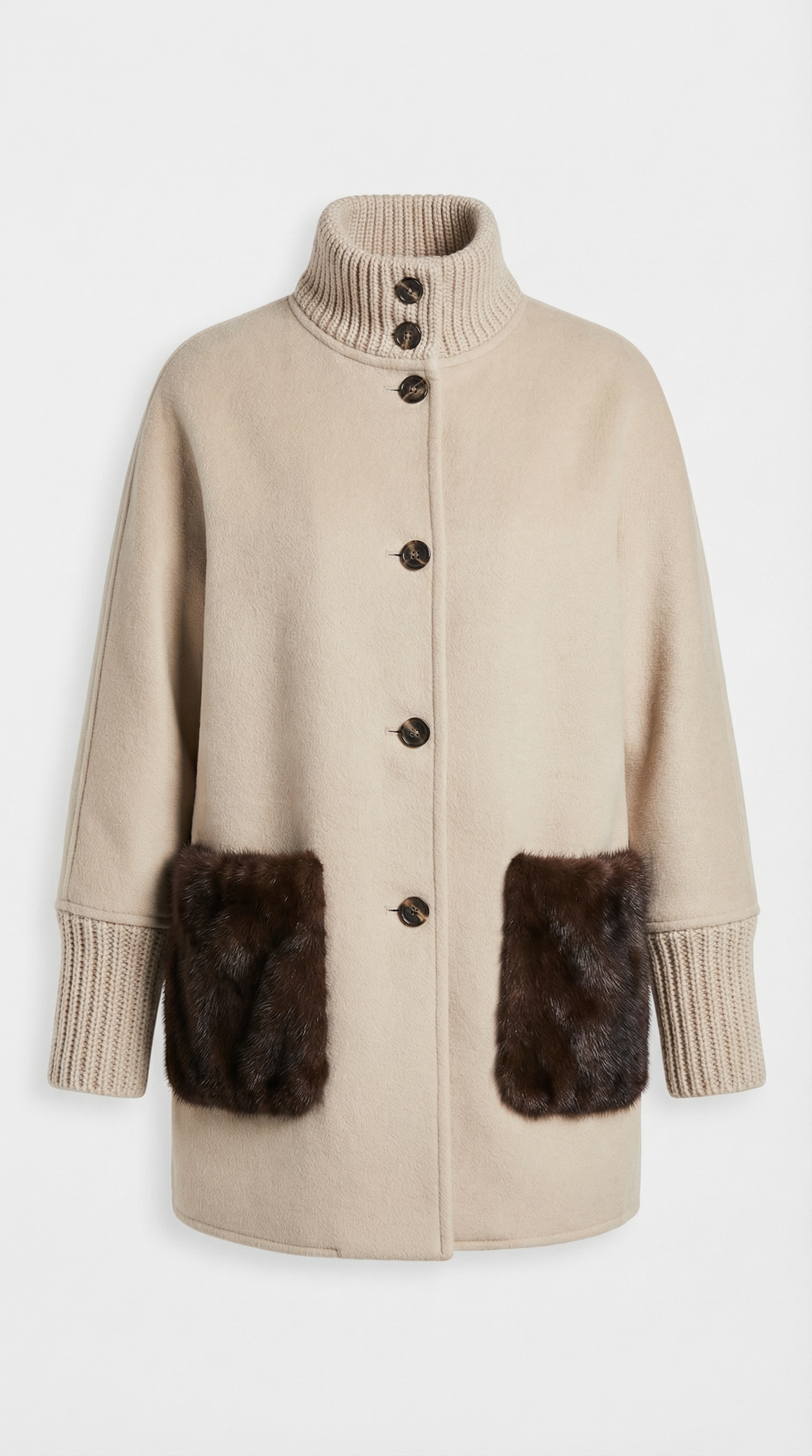 Seriss - Loose Knit Fur Sweater with Standup Collar Beige