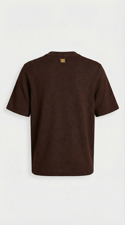Avena - Metal Buckle Cotton Knitted T-shirt Brown