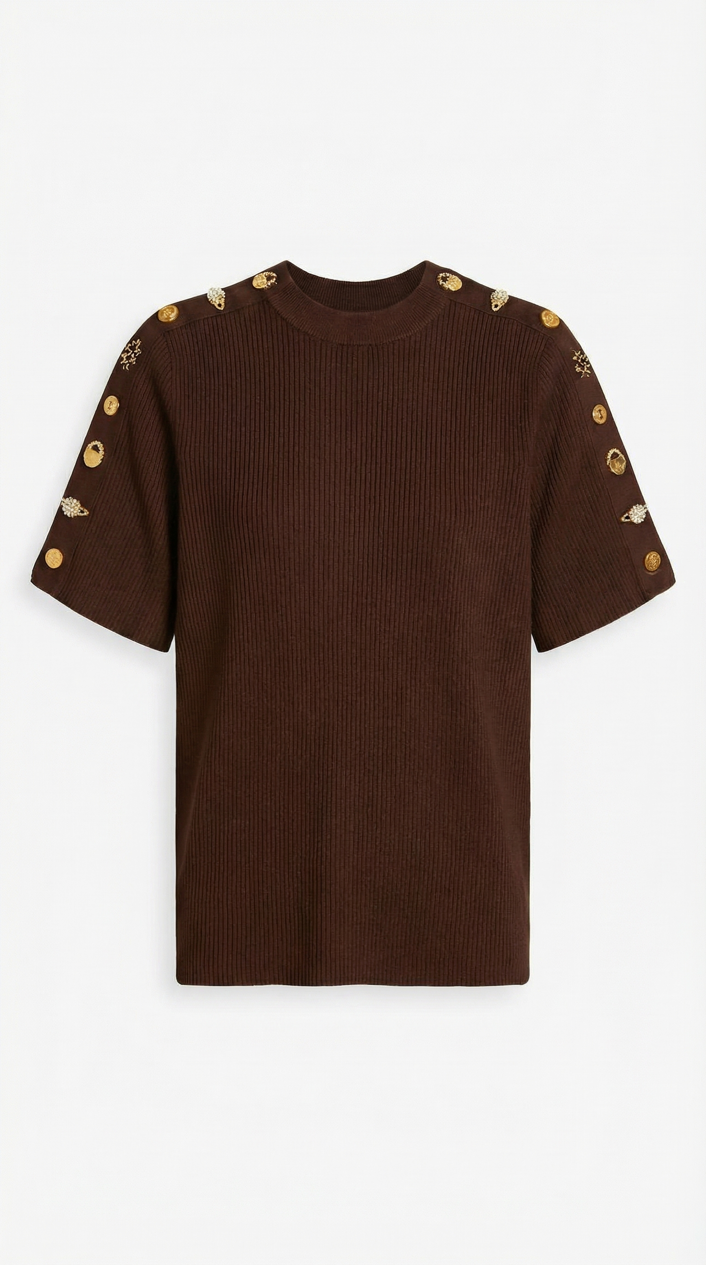 Avena - Metal Buckle Cotton Knitted T-shirt Brown