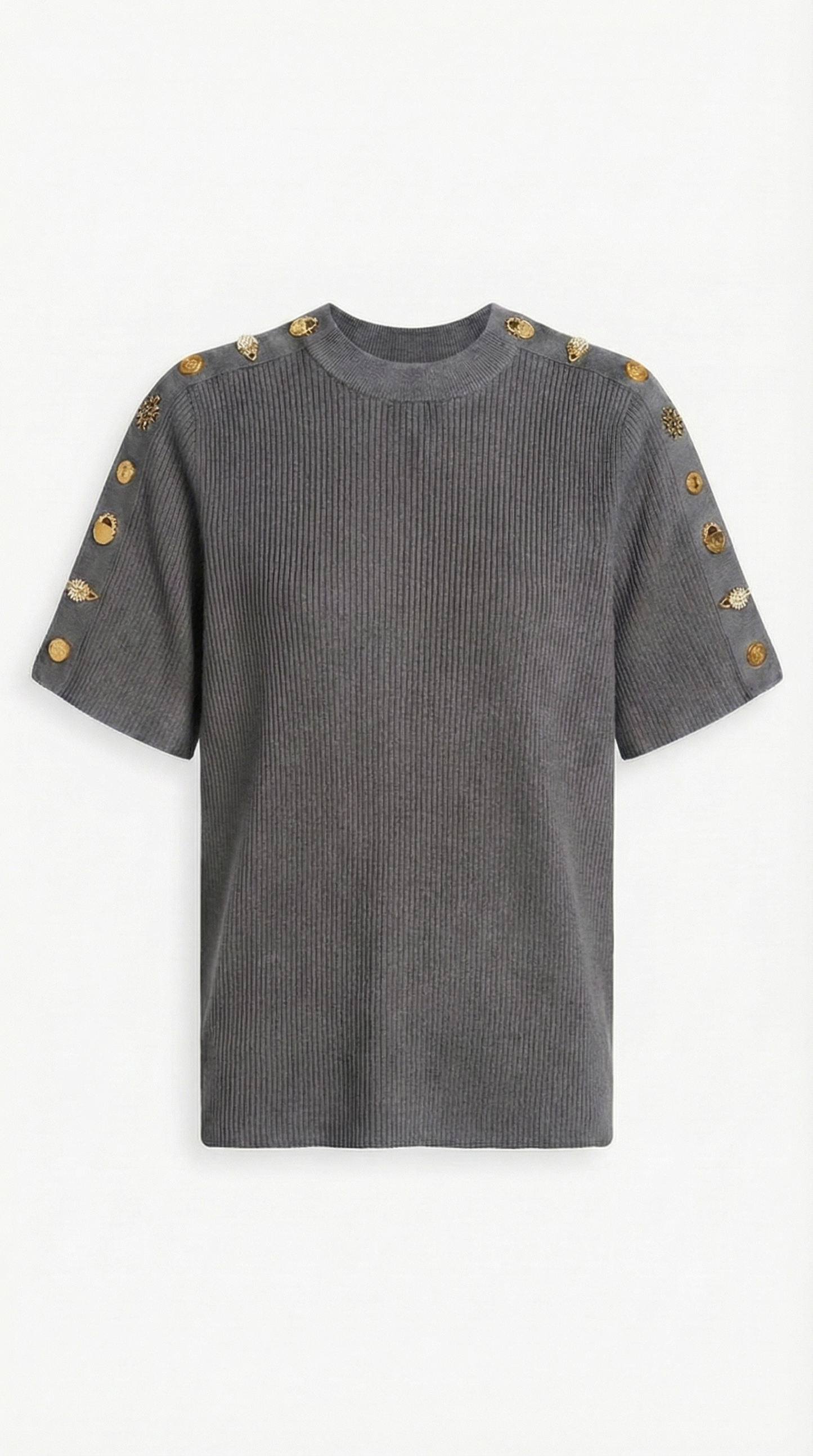 Avena - Metal Buckle Cotton Knitted T-shirt Gray