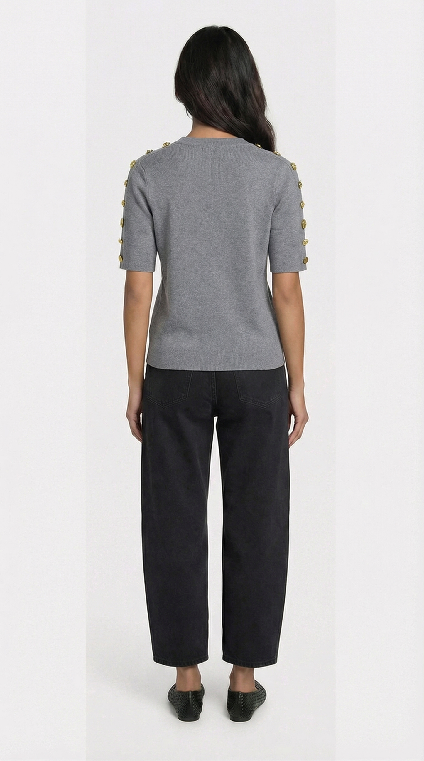 Avena - Metal Buckle Cotton Knitted T-shirt Gray