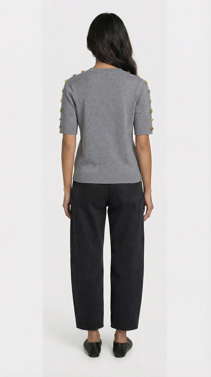 Avena - Metal Buckle Cotton Knitted T-shirt Gray