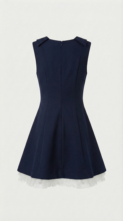Leta - Navy Tulle-Hem Mini Dress