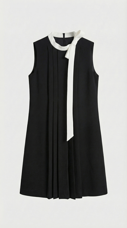 Kona - Pleated Bow-Neck Mini Dress