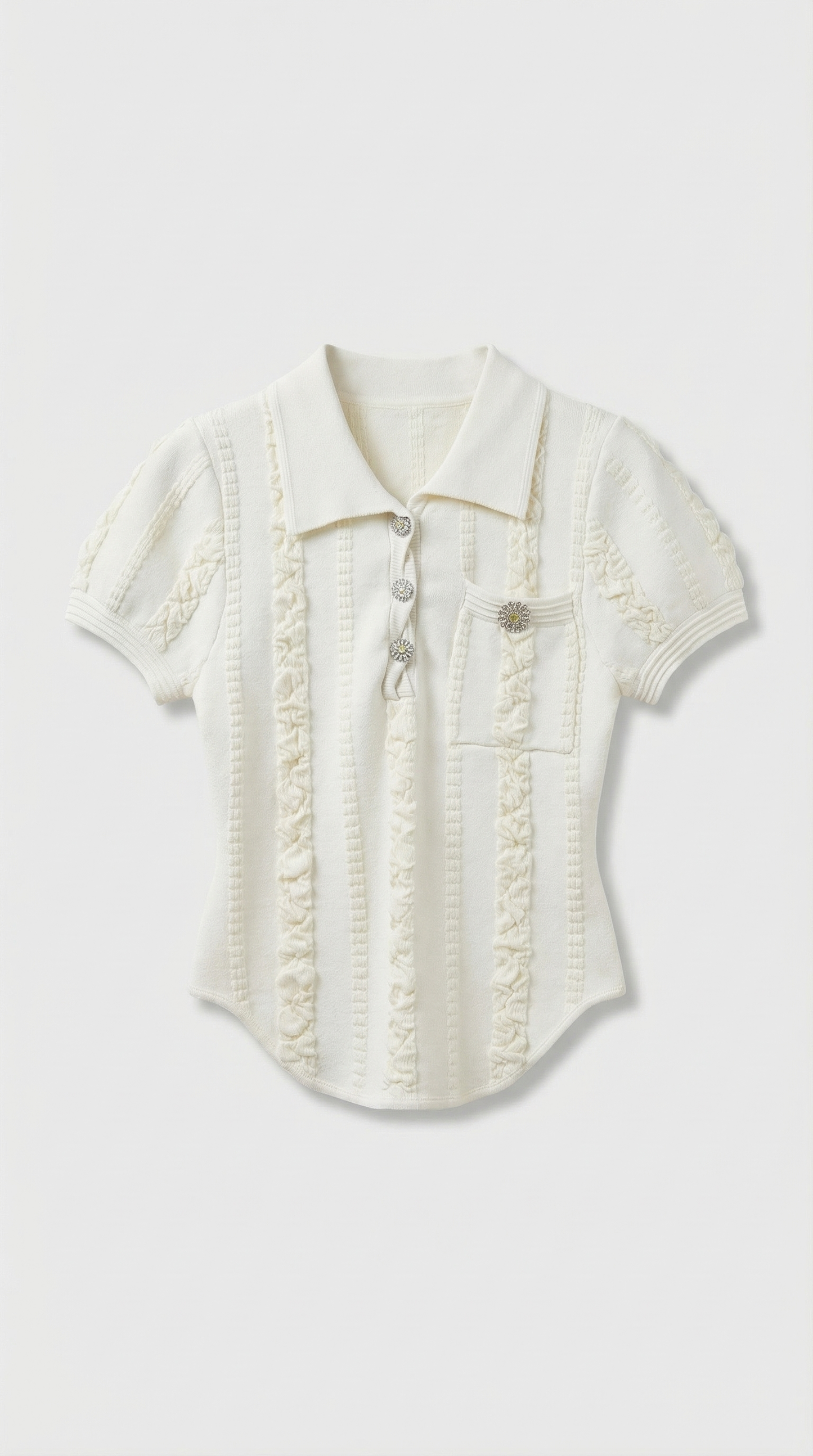 Eta - Ruffled Rib-Knit Polo Top