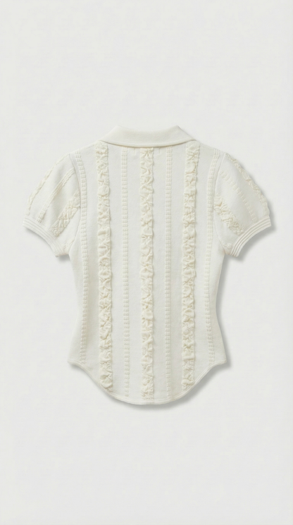 Eta - Ruffled Rib-Knit Polo Top