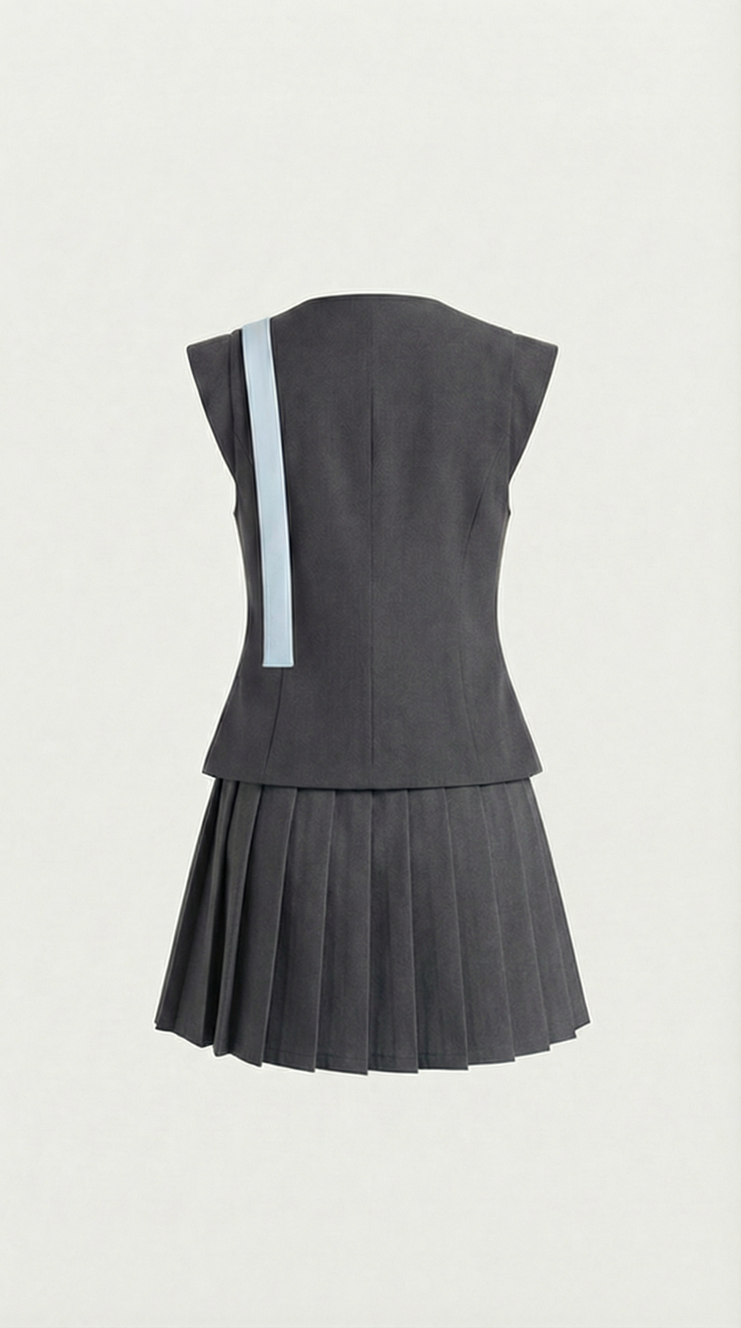Kory - Asymmetric Vest & Pleated Skirt Set Grey