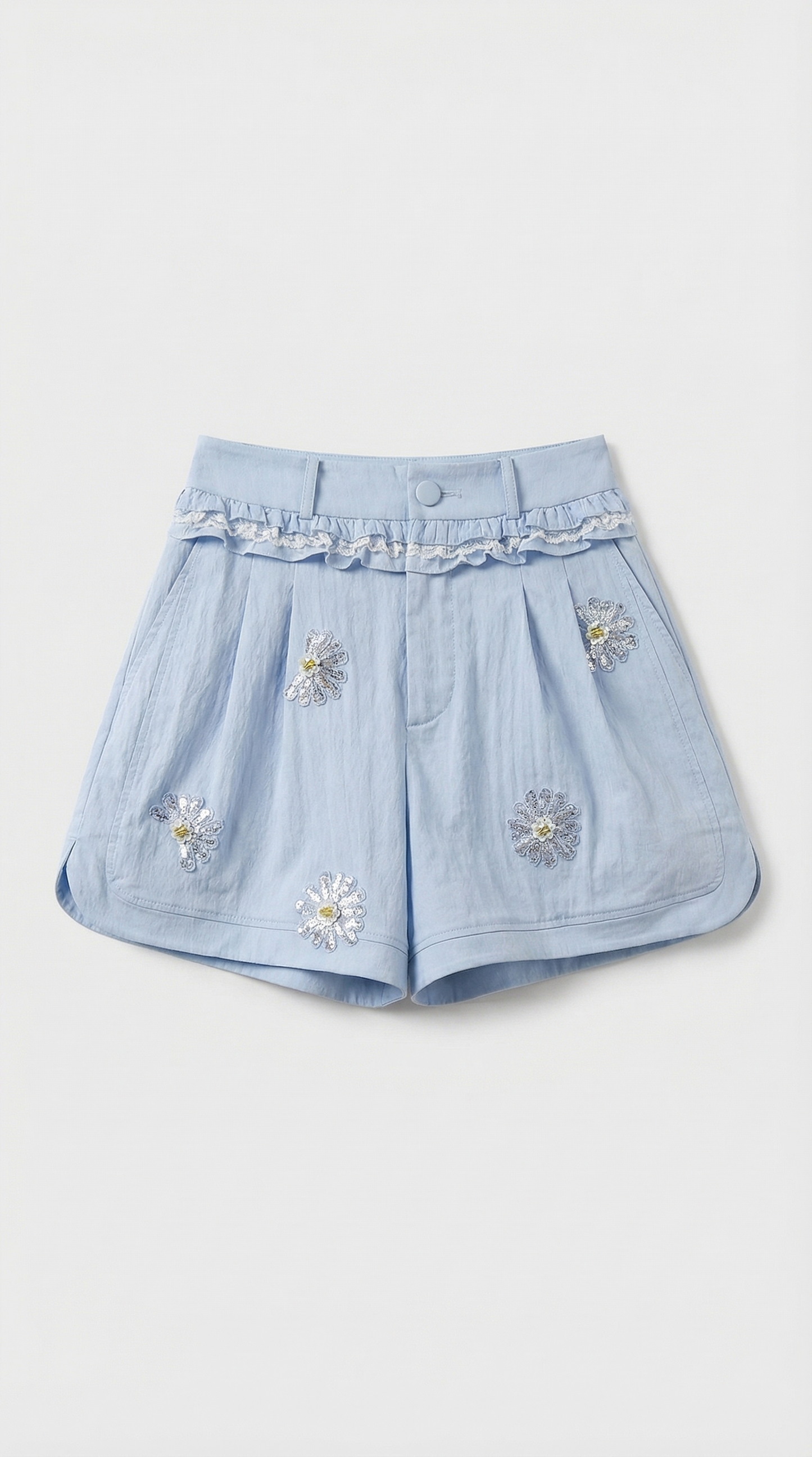 Vela - Embroidered Ruffle Shirt & Short Set