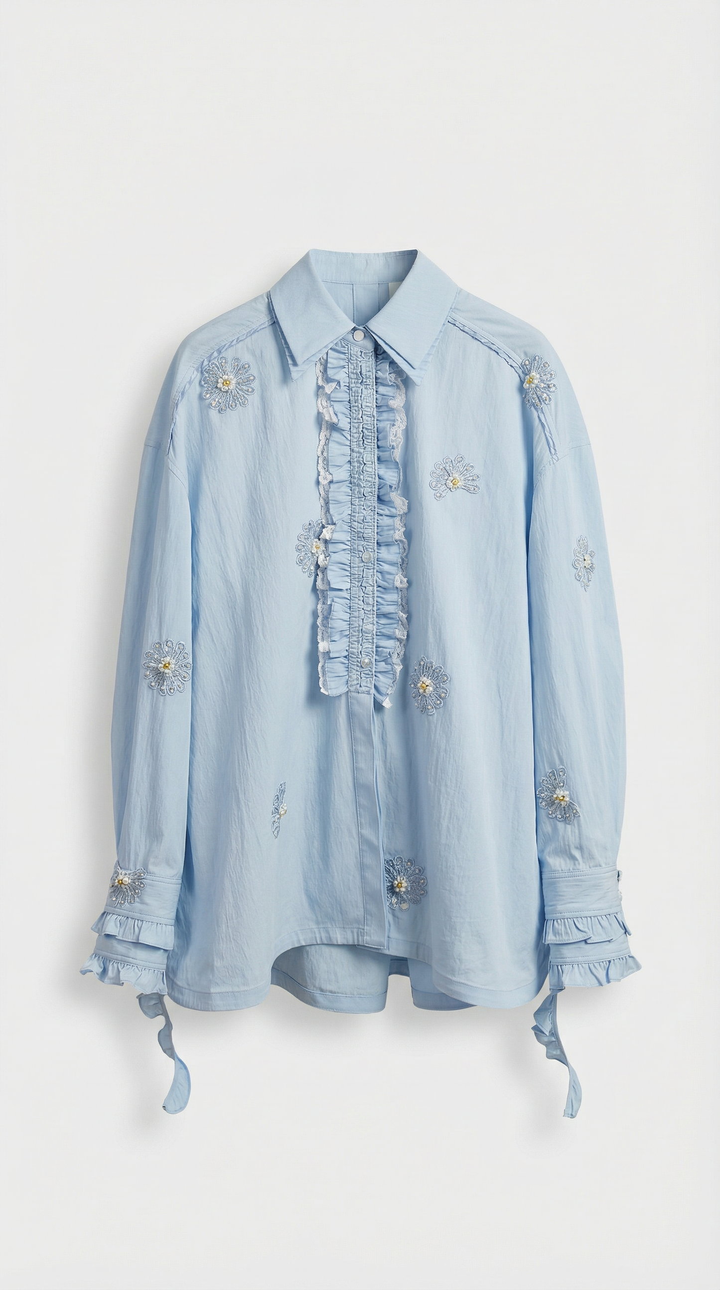 Vela - Embroidered Ruffle Shirt & Short Set