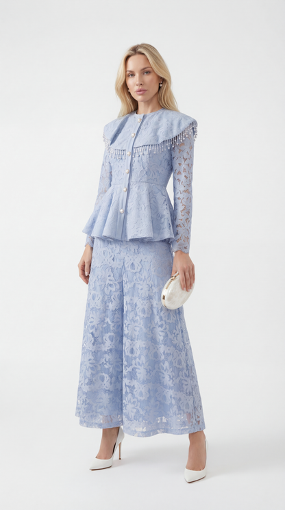 Tava - Spliced Appliqué Tassel Set Blue