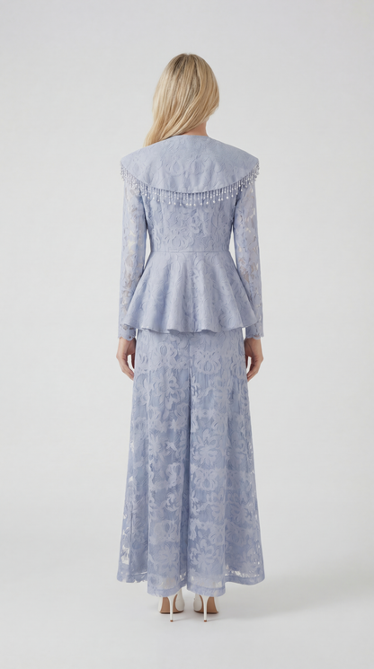 Tava - Spliced Appliqué Tassel Set Blue
