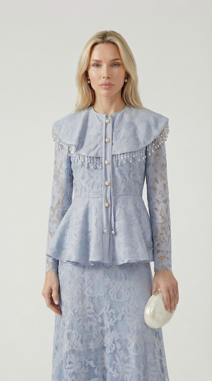 Tava - Spliced Appliqué Tassel Set Blue