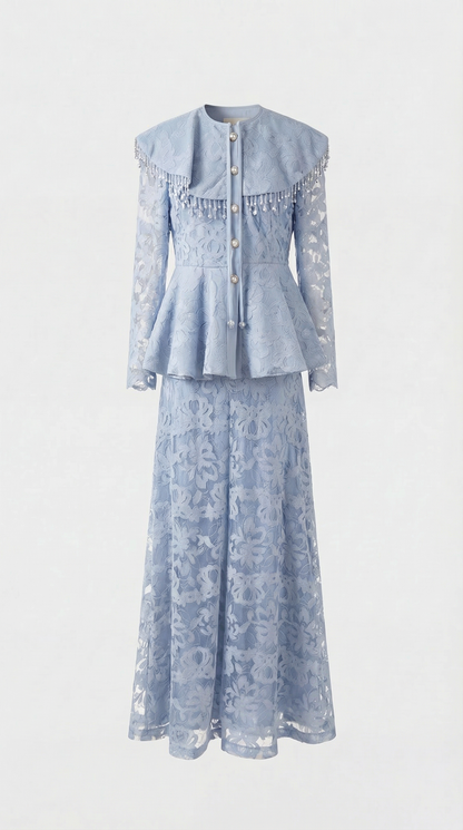 Tava - Spliced Appliqué Tassel Set Blue