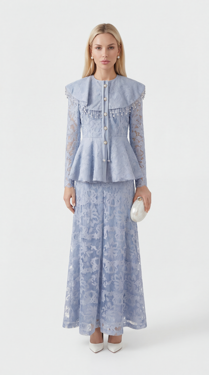 Tava - Spliced Appliqué Tassel Set Blue