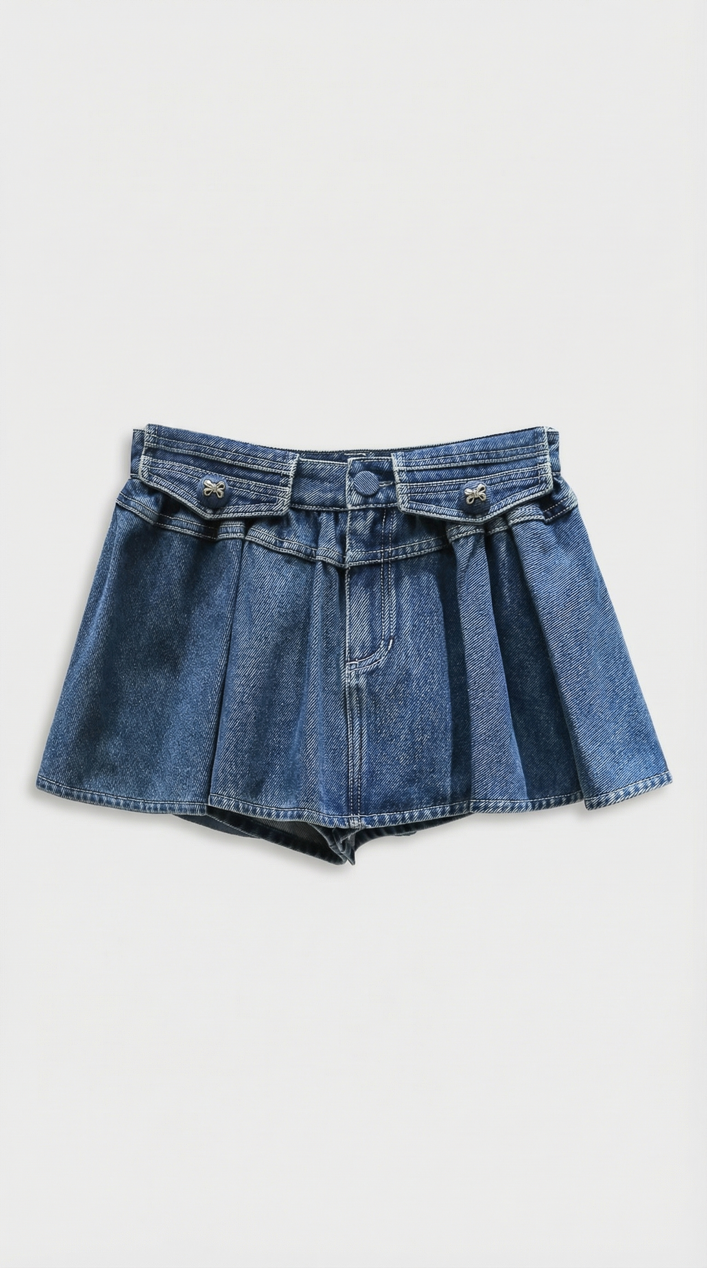 Oty - Contrast-Cuff Denim Jacket & Pleated Mini Skirt Set