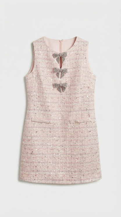 Vika - Sequin Tweed Bow-Detail Dress