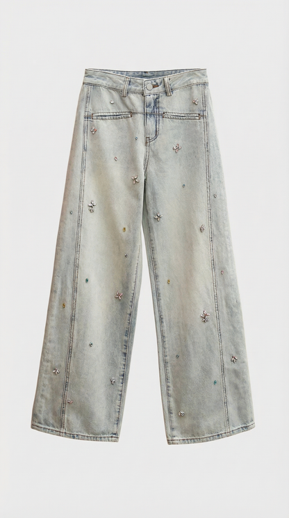 Dana - Crystal-Embellished Wide-Leg Jeans